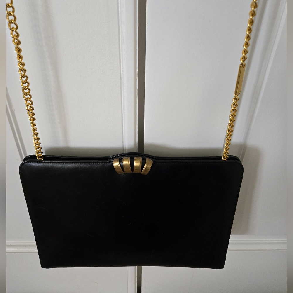 Salvatore Ferragamo Black Clutch with Gold Chain